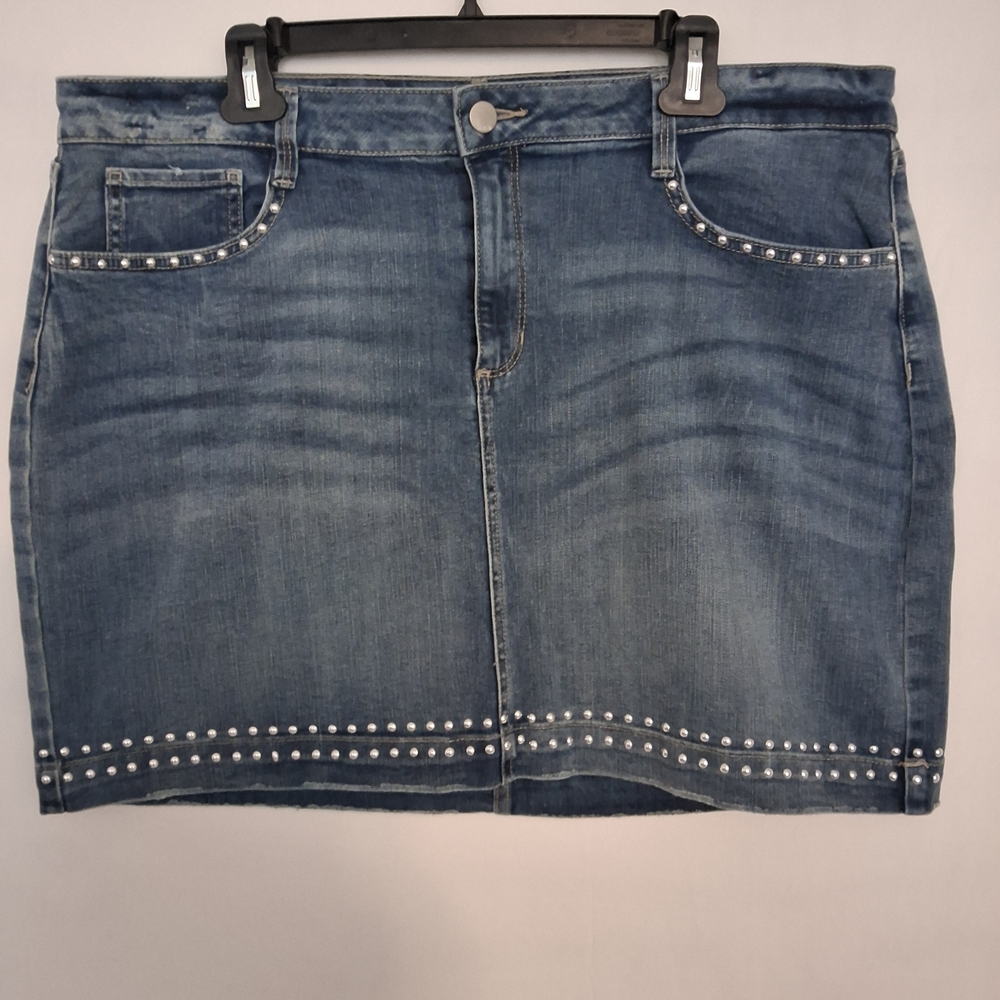 a.n.a Blue Denim Mini Skirt with Stud Details